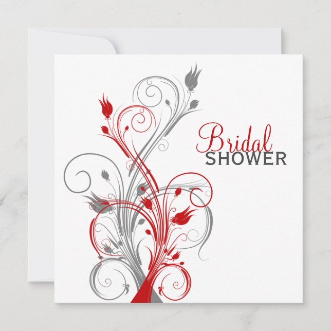White, Red, Grey Floral Bridal Shower Invitation (Front)