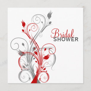 White, Red, Grey Floral Bridal Shower Invitation