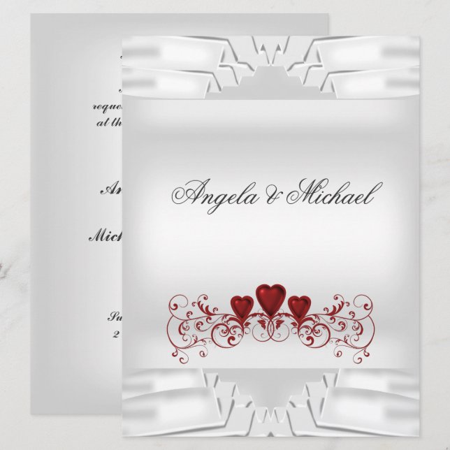 White Red Hearts Big Wedding Invitation (Front/Back)