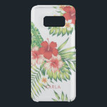 White & Red Hibiscus Tropical Pattern Uncommon Samsung Galaxy S8 Case<br><div class="desc">Modern watercolors illustration red and white hibiscus with tropical green leafs pattern.</div>