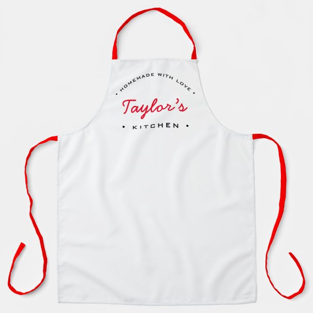 White Red Homemade with Love Personalized Kitchen Apron (Front)