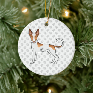 White & Red Ibizan Hound Smooth Coat Dog And Paws Ceramic Ornament