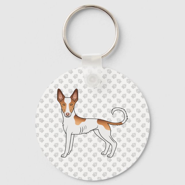 White & Red Ibizan Hound Smooth Coat Dog And Paws Keychain (Front)
