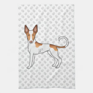 White & Red Ibizan Hound Smooth Coat Dog And Paws Kitchen Towel