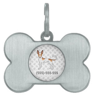 White & Red Ibizan Hound Smooth Coat Dog & Number Pet ID Tag