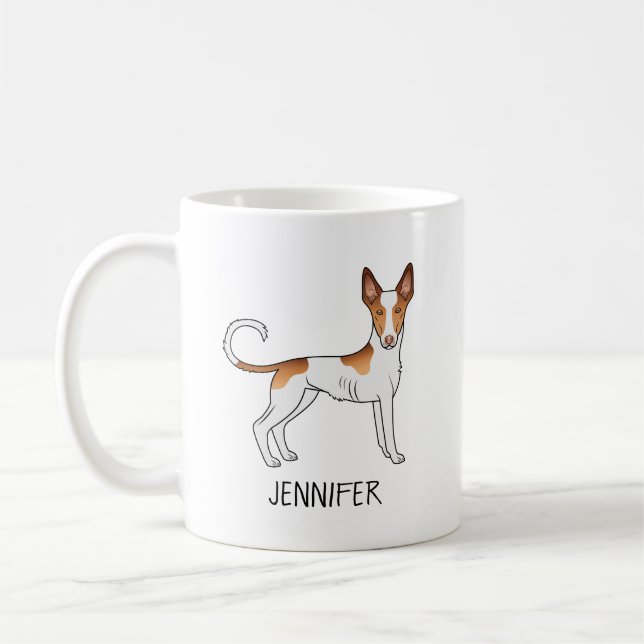White & Red Ibizan Hound Smooth Coat Dog With Name Coffee Mug (Left)
