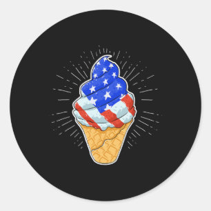 White Red Ice Cream Cone 4th July Independence Day Classic Round Sticker