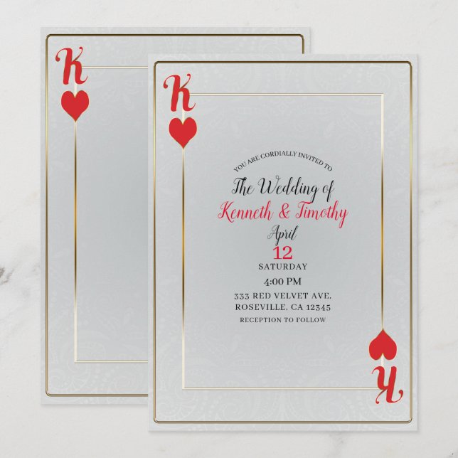 White & Red King of Hearts Card Elegant Wedding (Front/Back)