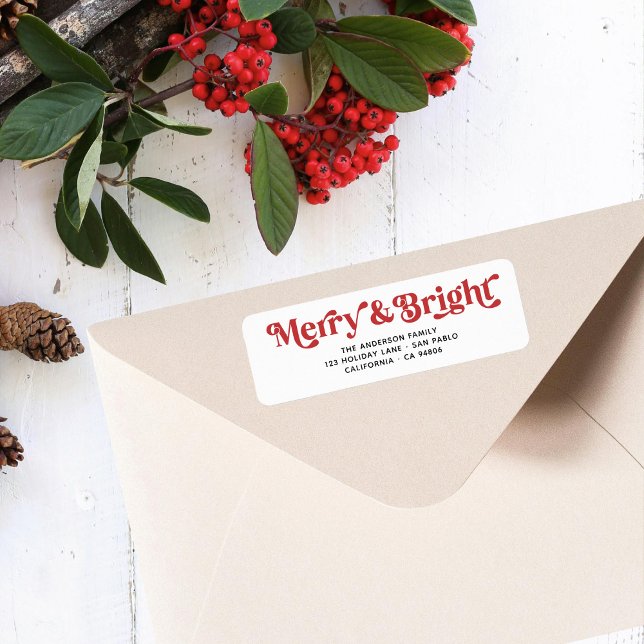 White Red Merry Bright Retro Xmas Return Address  (Creator Uploaded)