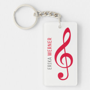 white red musical key-chain with name and initials keychain