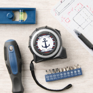 White Red Navy Blue Stripes Boat Anchor Nautical 1