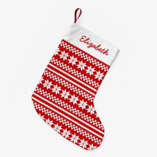White Red Nordic Christmas Sweater Pattern Small Christmas Stocking