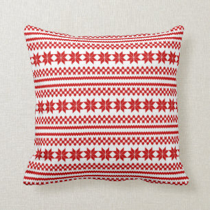 White Red Nordic Christmas Sweater Pattern Throw Pillow