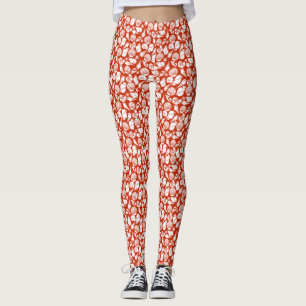White Red Ocean Nautical Seashells Pattern Leggings