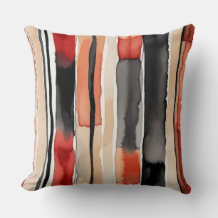 White Red peach and black abstract stripes Throw Pillow