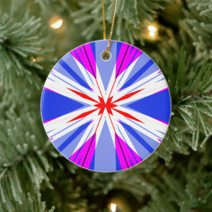 White Red Pink Blue Christmas Starburst Star Ceramic Ornament