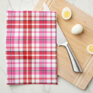 White Red Pink Plaid Tartan Design  Kitchen Towel