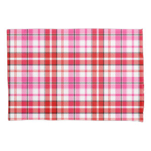 White Red Pink Plaid Tartan Design  Pillowcase