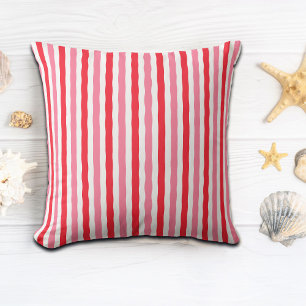 White Red Pink Summer Stripes Throw Pillow
