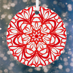 White & Red Pretty Decorative Mandala Cute Xmas Metal Ornament