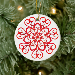 White Red Pretty Decorative Traditional Christmas Ceramic Ornament