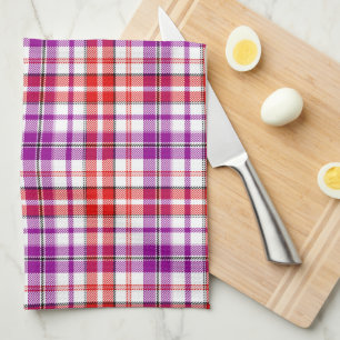 White Red Purple Plaid Tartan Design  Kitchen Towel