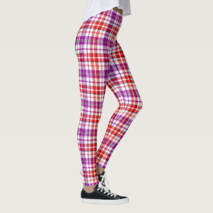 White Red Purple Plaid Tartan Design  Leggings