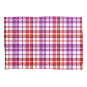 White Red Purple Plaid Tartan Design Pillowcase