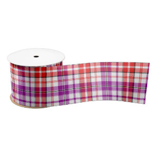 White Red Purple Plaid Tartan Design Satin Ribbon