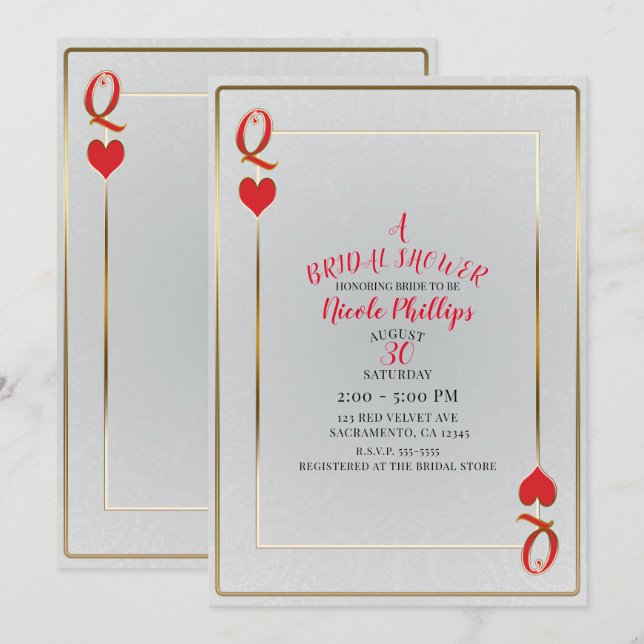 White & Red Queen of Hearts Bridal Shower Invitation (Front/Back)