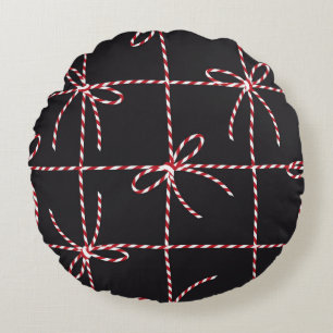 White Red Rope Bow, Twine Color Ribbon and Tied Kn Round Pillow