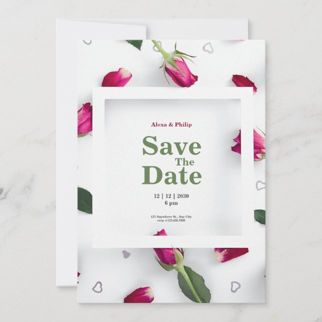 White red rose minimalist Wedding Invitation (Front)