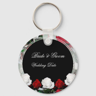 White & Red Roses Bride & Groom Wedding Favour 1 Keychain