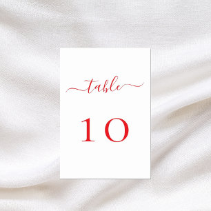 White red script wedding table number
