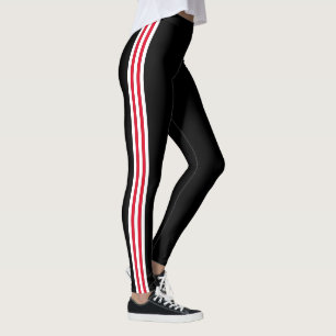 White Red Side Stripe Black Leggings Choose Colour