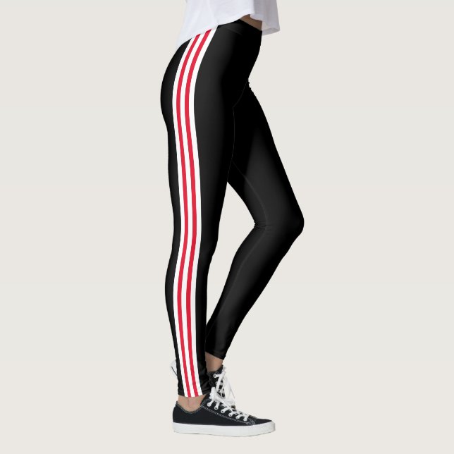 White Red Side Stripe Black Leggings Choose Colour (Right)