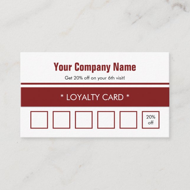 White Red Simple Border 6 Punch Loyalty Card (Front)