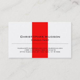 White Red Simple Plain Consultant Business Card