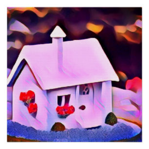 White red snow fairy house add text ai art poster