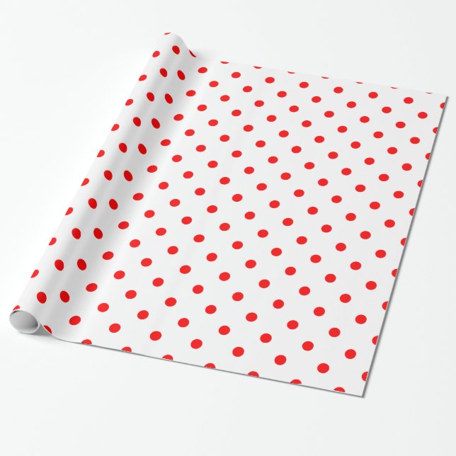 White Red Spotty Polka Dot Pattern Wrapping Paper (Unrolled)