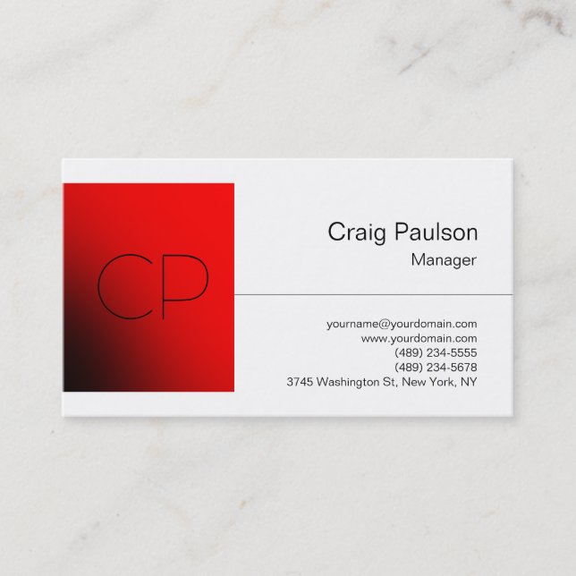 White Red Square Chic Monogram Business Card (Front)