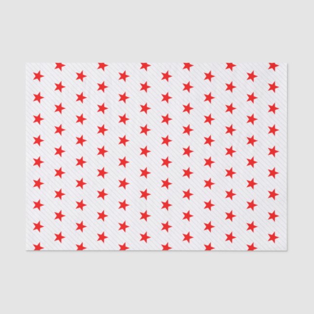 White Red Stars and Grey Stripes Modern Pattern Tissue Paper (Front)
