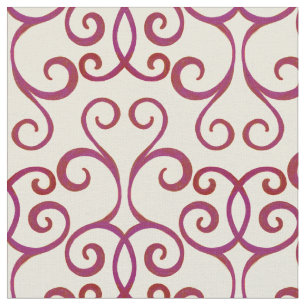 White Red Swirly Damask Christmas Pattern Elegant Fabric
