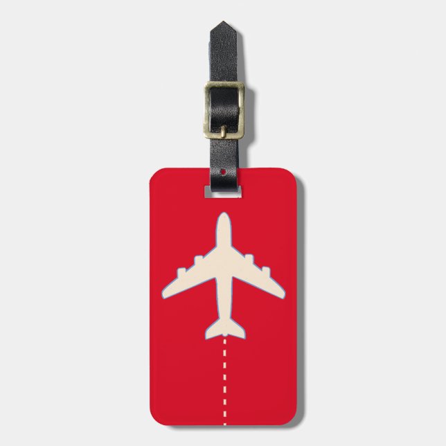 white red travel airplane luggage tag (Front Vertical)