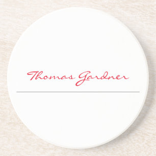 White Red Trendy Handwriting Plain Creative Modern Coaster