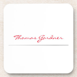 White Red Trendy Handwriting Plain Creative Modern Coaster