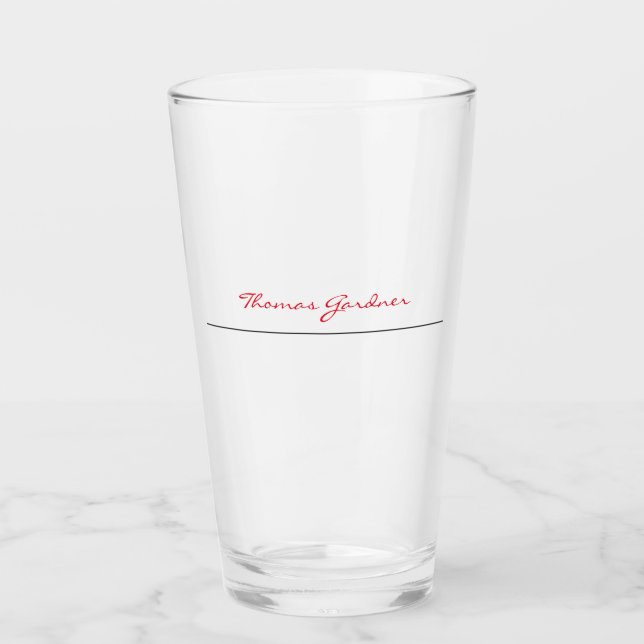 White Red Trendy Handwriting Plain Creative Modern Glass (Front)
