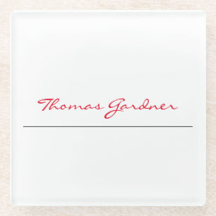White Red Trendy Handwriting Plain Creative Modern Glass Coaster