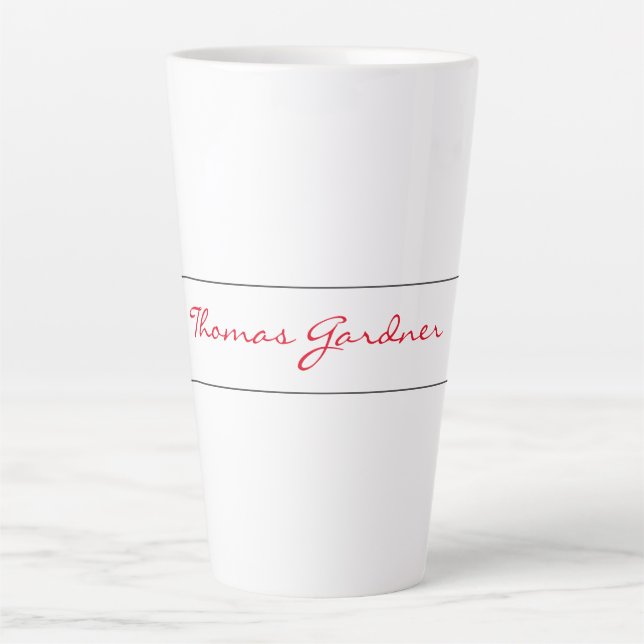 White Red Trendy Handwriting Plain Creative Modern Latte Mug (Front)