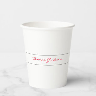 White Red Trendy Handwriting Plain Creative Modern Paper Cups